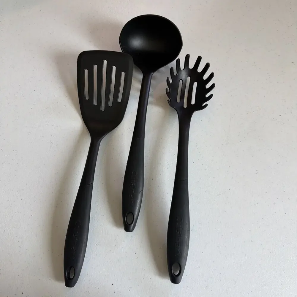 Cuisinart lot of 3 soup ladle Nylon Spoon Slotted Turner spatula pasta Black